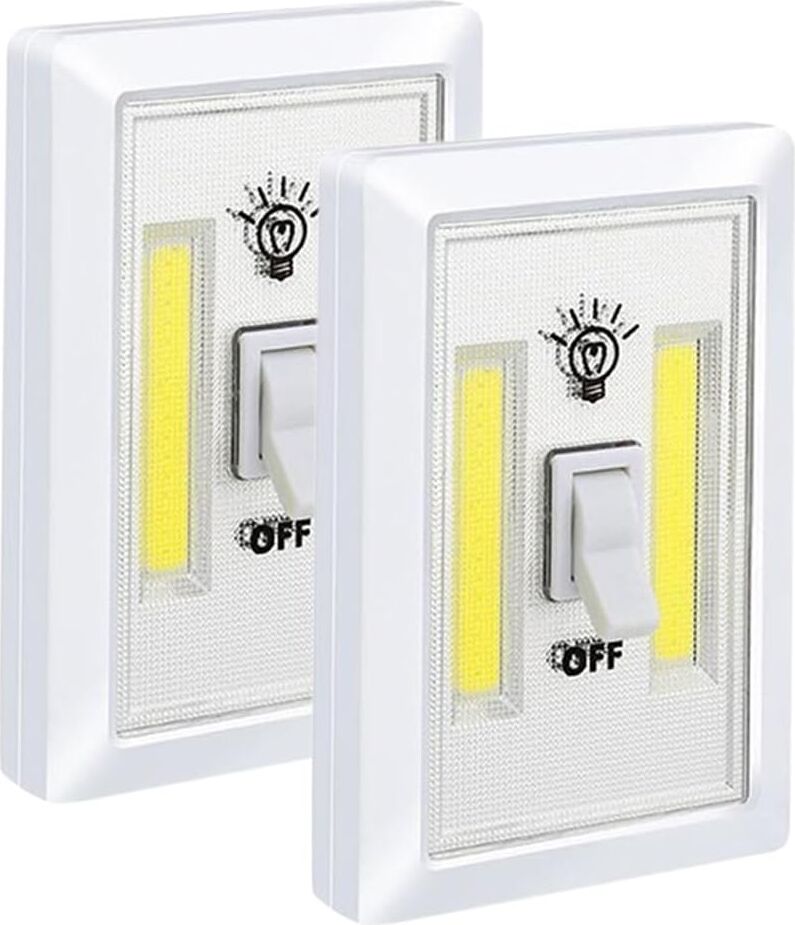 Pille Çalışan Duvar Anahtarı Tipi Cob LED Lamba, Kablosuz Dolap Içi Aydınlatma, Mıknatıslı, Yapışkanlı Gece Lambası, Kitap Lambası (2 Adet)