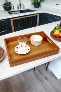 Akasya Ağacından Lüx Mutfak Tepsisi 35 * 25CM, Akasya Lüx Sunum Tepsisi, Akasya Tepsi