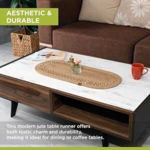 Modern Doğal Jüt Dokuma Masa Örtüsü, Örgülü Sehpa Yolluğu, Oval Masa Örtüsü Yemek Masası Veya Teras Için (Standart)