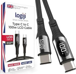 100W Type-C To Type-C Dijital LED Ekranlı Göstergeli Hızlı Şarj Kablosu E-Mark Çipli, Dayanıklı Örgülü, 1.2m, Usb-C Pd 3.0, iPhone 15 16,17 Xiaomi Telefon, Macbook Tablet ile Uyumlu