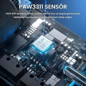 Aula SC380 Pro PAW3311 Sensör 12000 Dpı 1000Hz Kablolu ve Kablosuz Gaming Oyuncu Mouse Beyaz