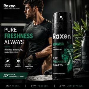 Raxen Erkek Deodorant Spreyi - Serisi - 150ML - Etkili Ter Kokusu Önleyici - Alüminyumsuz ve Leke Bırakmayan Formül - Gün Boyu Ferahlık Veren Erkek Vücut Spreyi