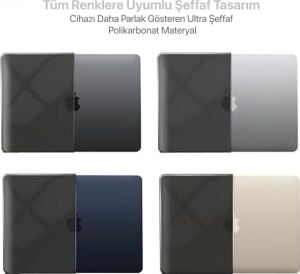 MacBook Air 13,6 ile Uyumlu M5 (A3449) M4 (A3240) M3 (A3113) M2 (A2681) Polikarbonat Sert Koruyucu Çizilme ve Darbe Önleyici Kılıf (Siyah Şeffaf, 13.6 Inç 2022-26)