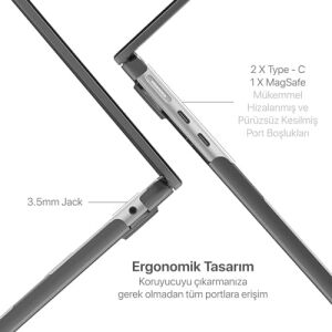 MacBook Air 13,6 ile Uyumlu M5 (A3449) M4 (A3240) M3 (A3113) M2 (A2681) Polikarbonat Sert Koruyucu Çizilme ve Darbe Önleyici Kılıf (Siyah Şeffaf, 13.6 Inç 2022-26)