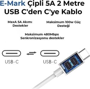 BXUC65FTA 65W Pd Typ-C Girişli Pro/air Şarj Cihazı, MacBook Air/pro 13/14/15/16 Inç LED Göstergeli ve Tüm Type-C Cihazlarıyla Uyumlu 2 Metre Type-C’den Type-C’ye Kablo