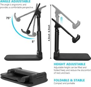 Cep Telefonu Standı, Katlanır Masaüstü Telefon Standı, Açı Yüksekliği Ayarlanabilir Cep Telefonu Tutacağı, Masa, Ofis, Tablet Standı Tüm Telefonlarla Uyumlu 10-25 cm Cep Telefonu/tablet