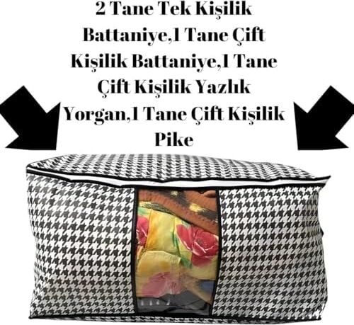 Aee® 5 Adet Mega Boy Pencereli Hurç Seti 64X46X34 Büyük Boy Yorgan Hurcu Battaniye Yastık Baza Altı Dolap Üstü Çeyiz Bohçası Düzenleyeci Organizer