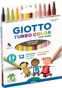 Gıotto Turbocolor Keçeli Kalemler, Ince Uçlu, 2,8 Mm, 12 Ten Rengi, Çocuklar, Partiler ve Okullar Için Ideal