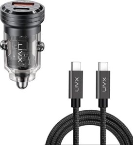 Transparent 45W Pd/qc Mini Araç Şarj Cihazı ve 2 Metre Hızlı Şarj ve Data Kablosu L35 - Tct-02