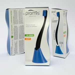 Promıs Box, Diş Fırçası + Tutacak, Siyah – 6750 Antibakteriyel Yumuşak Kıl, Lignin Biyoplastik Sap, Italyan Tasarımı, Alman Üretimi