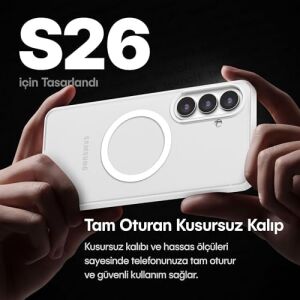 Galaxy S26 Için Matt Flex Serisi Magsafe ile Uyumlu Yükseltilmiş Lens Çerçeveli Ultra Güçlü Darbeye Dayanıklı Yumuşak Silikon Kılıf (Beyaz, Galaxy S26)