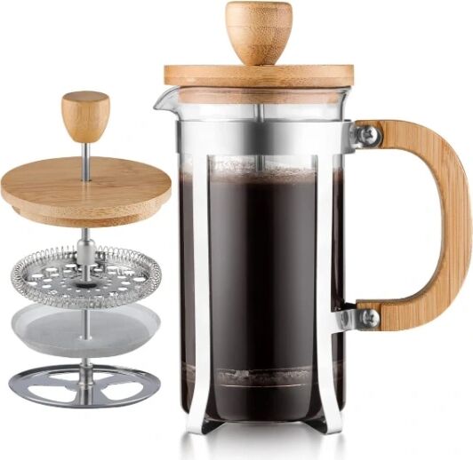 Ahşap Detaylı 600 ml Cam French Press