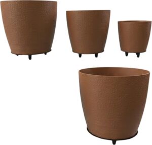 4’lü 3D Şık Kahverengi Vazo Seti Modern Ayaklı Saksı