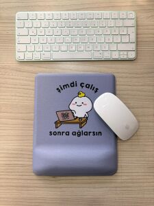 Şimdi Çalış Sonra Ağlarsın Baskılı Bilek Destekli Kare Mouse Pad (Mavi)