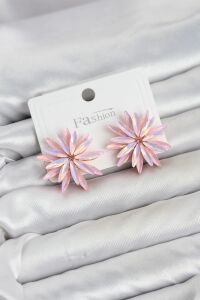 Lotus Model Pembe Renk Kristal Taşlı Kadın Küpe