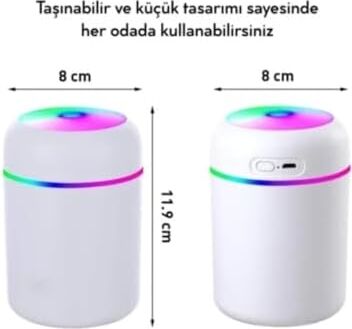 Hava Nemlendirici Ortam Nemlendirici Işıklı Hava Nemlendirici Makinesi ve Aroma Difüzörü H2O(BEYAZ, Gri, Pembe Karışık)