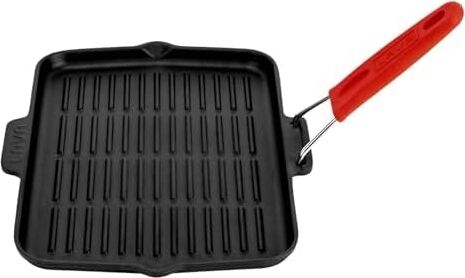 Döküm Dikdörtgen Sığ Izgara Tavası Silikon Tel Saplı Ölçü 21X30CM Kırmızı