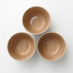3'lü Karamel Kahve Seramik Kase Seti, Özel Çatlak Dokulu (Crackle) Tasarım Çerezlik ve Sosluk, Modern  Kahvaltılık Sunum Kasesi, Derin ve Şık Meze Tabağı Takımı (Bej/kahve)