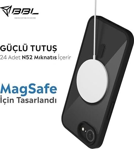 iPhone Için Kılıf Kamera Korumalı Magsafe Wireless Şarj Özellikli Şeffaf Renkli Kılıf (Iphone 16E Siyah)