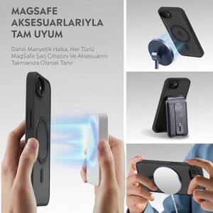 iPhone Için Kılıf Kamera Korumalı Magsafe Wireless Şarj Özellikli Şeffaf Renkli Kılıf (Iphone 16E Siyah)