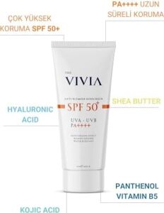 The Vivia Leke Karşıtı Yüksek Koruyucu Yüz Güneş Kremi Tüm Cilt Tipleri Spf 50+ 50 ml