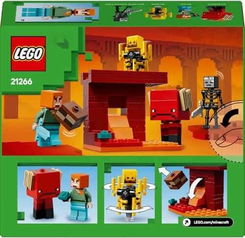 Nether Lav Savaşı 21266 – Çocuklar Için Alex Figürü, Yaratıklar, Wither Skeleton, Kılıç ve Döndürülen Blaze Içeren Yapım Seti, 6 Yaş ve Üzeri Kız ve Erkekler Için Doğum Günü Hediyesi