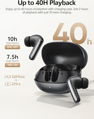 Qcy Melobuds N20 Aktif Gürültü Önleyici Kablosuz Kulaklıklar, 6 Mikrofonlu 50DB Anc Kulaklıklar Enc Clear Call, 13MM Dinamik Sürücü, 40H Pil Ömrü, Bluetooth 6.0 (Siyah)