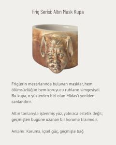 El Yapımı Seramik Dekoratif Kupa – Antik Altın Mask Detaylı Kupa - Frig Serisi Altın Mask Kupa