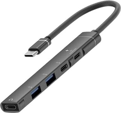 CR16 5in1 Otg Type-C'den 3AD Type-C, 2AD USB A Çoklayıcı Type-C Kulaklık Uyumlu USB C Adaptör Alüminyum Kasa
