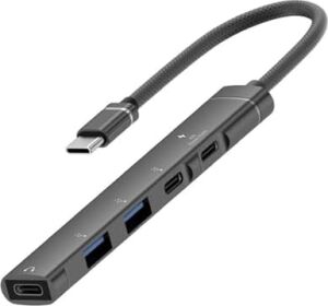 CR16 5in1 Otg Type-C'den 3AD Type-C, 2AD USB A Çoklayıcı Type-C Kulaklık Uyumlu USB C Adaptör Alüminyum Kasa