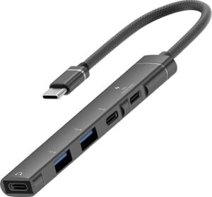CR16 5in1 Otg Type-C'den 3AD Type-C, 2AD USB A Çoklayıcı Type-C Kulaklık Uyumlu USB C Adaptör Alüminyum Kasa
