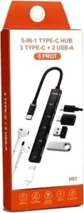 CR16 5in1 Otg Type-C'den 3AD Type-C, 2AD USB A Çoklayıcı Type-C Kulaklık Uyumlu USB C Adaptör Alüminyum Kasa