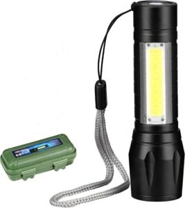 USB Şarjlı Zoomlu Mini El Feneri Q5 Güçlü Işık Yan Cob LED Sos Mod Kutulu Taşınabilir