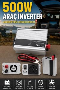 500W Fanlı Akü Inverteri 12V Dc Giriş 220V Ac Çıkış USB Portlu Taşınabilir Araç Kullanımı