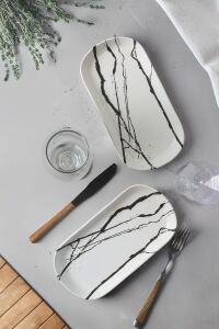 Beyaz Mermer Noyan Kayık Tabak 28 cm 2 Adet 17951