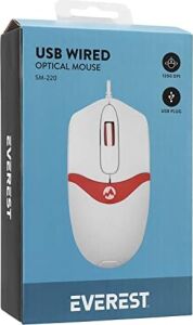 SM-220 USB Beyaz/kırmızı 1200DPI 3D Optik Kablolu Mouse