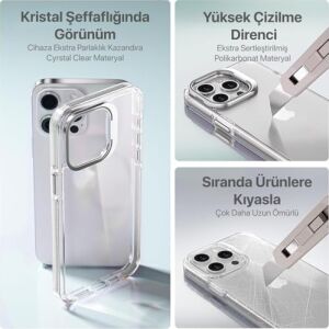 iphone 15 Pro Max Için Hybrid Performance Serisi Ultra Şeffaf Sert Polikarbonat Arka Kısım Orta Sertlikte Silikon Kenarlar ve Stand Olabilen Lens Çerçeveli Kılıf (Natural Titanyum, 15 Pro Max)
