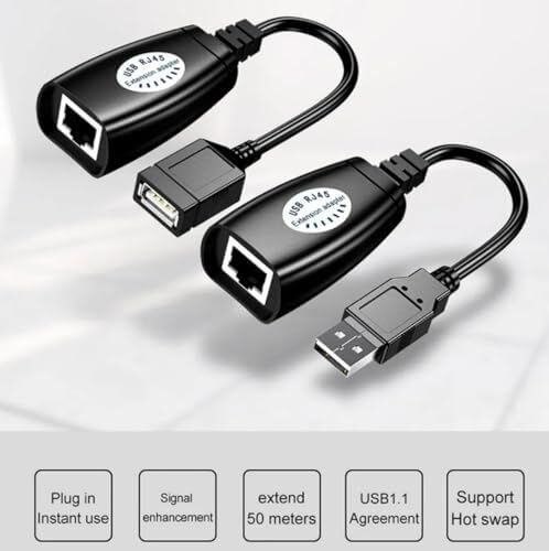 USB Extrender, 50 Metre RJ45, USB Uzatma Kablosu, Cat5 – Cat6 Uyumlu