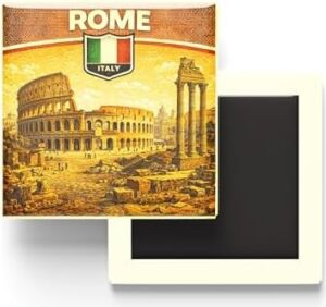 Italya Roma Şehri Temalı Vintage Buzdolap Magneti – 9x9 cm