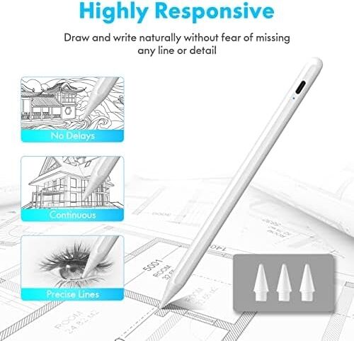 Cisteen IPAD(2018-2024) Için Stylus Kalem,ipad Pro 11/13 Inç M4,ipad Air 11/13 Inç M2,ipad 10/9/8/7/6,ipad Air 5/4/3,ipad Pro 11/12.9'',ipad Mini 6/5 Için Eğim Sensörlü Avuç Içi Reddi Aktif Stylus Kalem