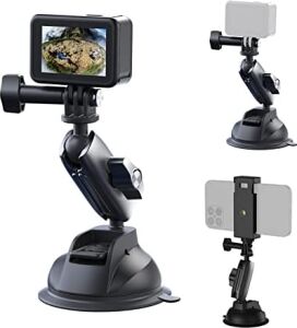 Telesın Alüminyum Alaşımlı Araç Vantuz Montajı, Hero 13 12 11 10 9 8 Djı Osmo Action 5 Pro 4 3 Insta 360 X5 X4  iPhone Mobil Telefon Kameraları Için, Telefon Tutacılı Araç Ön Cam Montajı