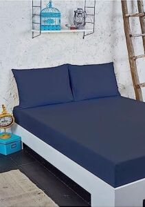 Pamuklu  Çift Kişilik Lastiksiz Çarşaf Takımı Lacivert - 240X260