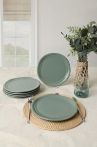 Mat Yeşil Bloom Pasta Tabağı 24 cm 6 Adet 322