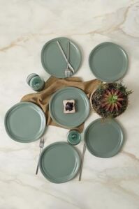 Mat Yeşil Bloom Pasta Tabağı 24 cm 6 Adet 322