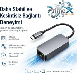 PX-4752 Type C To Gigabit Ethernet, Type C To RJ45 10/100/1000/2500MBPS Gigabit Internet Çevirici, Typec To Ethernet Dönüştürücü Adaptör
