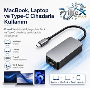 PX-4752 Type C To Gigabit Ethernet, Type C To RJ45 10/100/1000/2500MBPS Gigabit Internet Çevirici, Typec To Ethernet Dönüştürücü Adaptör