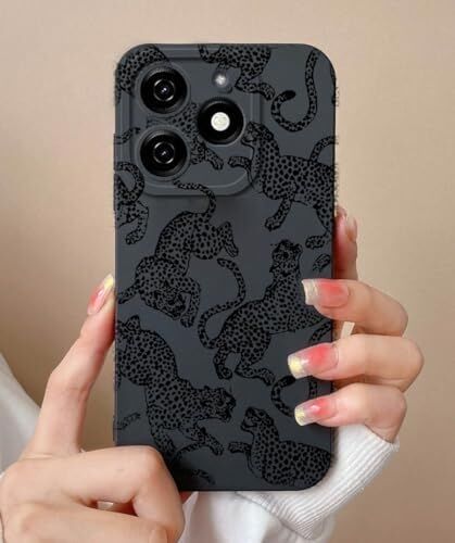 Tecno Spark 10 Pro Ile Uyumlu Siyah Kılıf Üzerine Uv Baskılı Desenli Telefon Kılıfı – Şık, Dayanıklı ve Hafif Koruma Kılıfı – Özel Tasarım ile Estetik Görünüm (Jaguar)