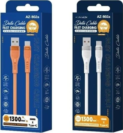 66W Type-C Hızlı Şarj ve Data Kablosu 1.3m Beyaz AZ-B02A