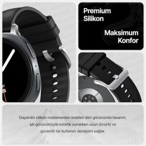 Galaxy Watch 8 (40MM/44MM) ve Watch 8 Classic (46MM) ile Uyumlu Metal Bağlantılı, Konforlu ve Yumuşak Deri Görünümlü Silikon Kordon