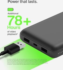 USB C Taşınabilir Powerbank 20000 Mah, USB Tip C Giriş Çıkış Bağlantı Noktalı 20K Güç Bankası Için USB C - A Kablosu Dahil 2 USB A Bağlantı Noktası, Siyah